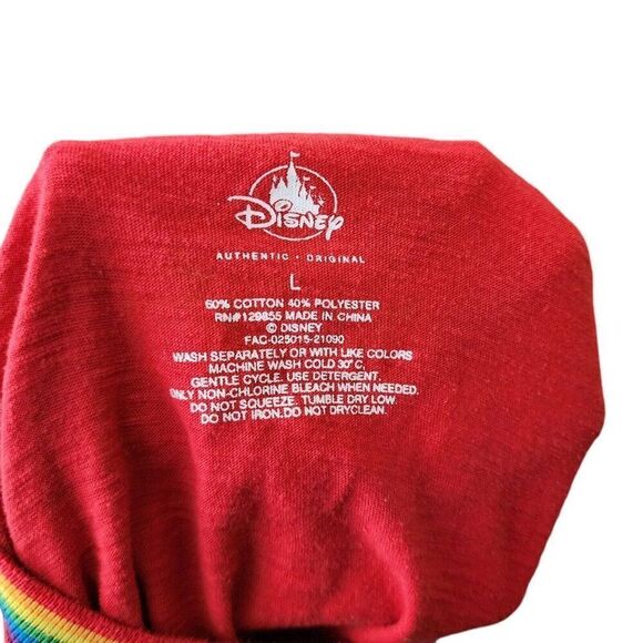 Mickey Mouse Heart Hands Disney World Rainbow Ringer Tshirt Mens L Red Pride - Picture 5 of 5
